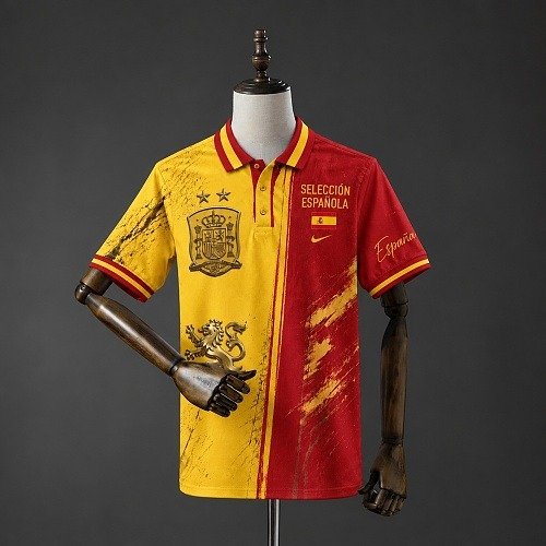 Maillot Espagne Homme Polo Édition Spéciale Jaune Rouge 26/27, vue de face