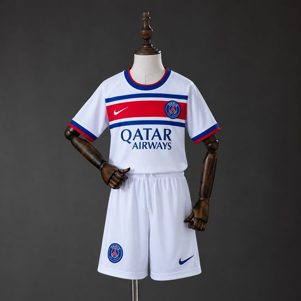 Kit enfant PSG Pré-Match Domicile 2026/27, vue de face
