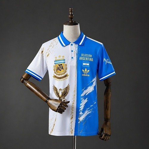 Maillot Argentine Homme Polo Blanc Bleu 2026, vue de face